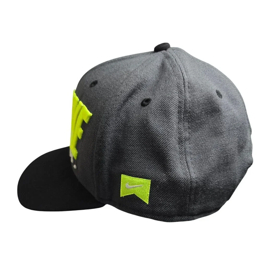 Nike Snapback Hat Gray/Black Neon Yellow "Just Do It" Embroidery Adjustable One - Picture 3 of 9